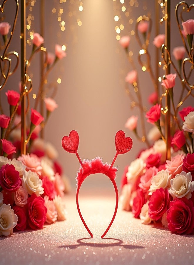 WLngtv Heart Headband Red Sequin Love-shaped Head Valentine's Day Headband Hair Accessories Dress Accessories for Valentine Party Props Hats and Caps, Red Sequin Love Design, Party Hair Accessories - Image 2
